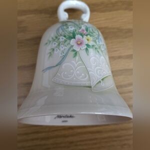 Vtg. Noritake 'White Damask' Wedding Bell Of Fine Porcelain 3x4"